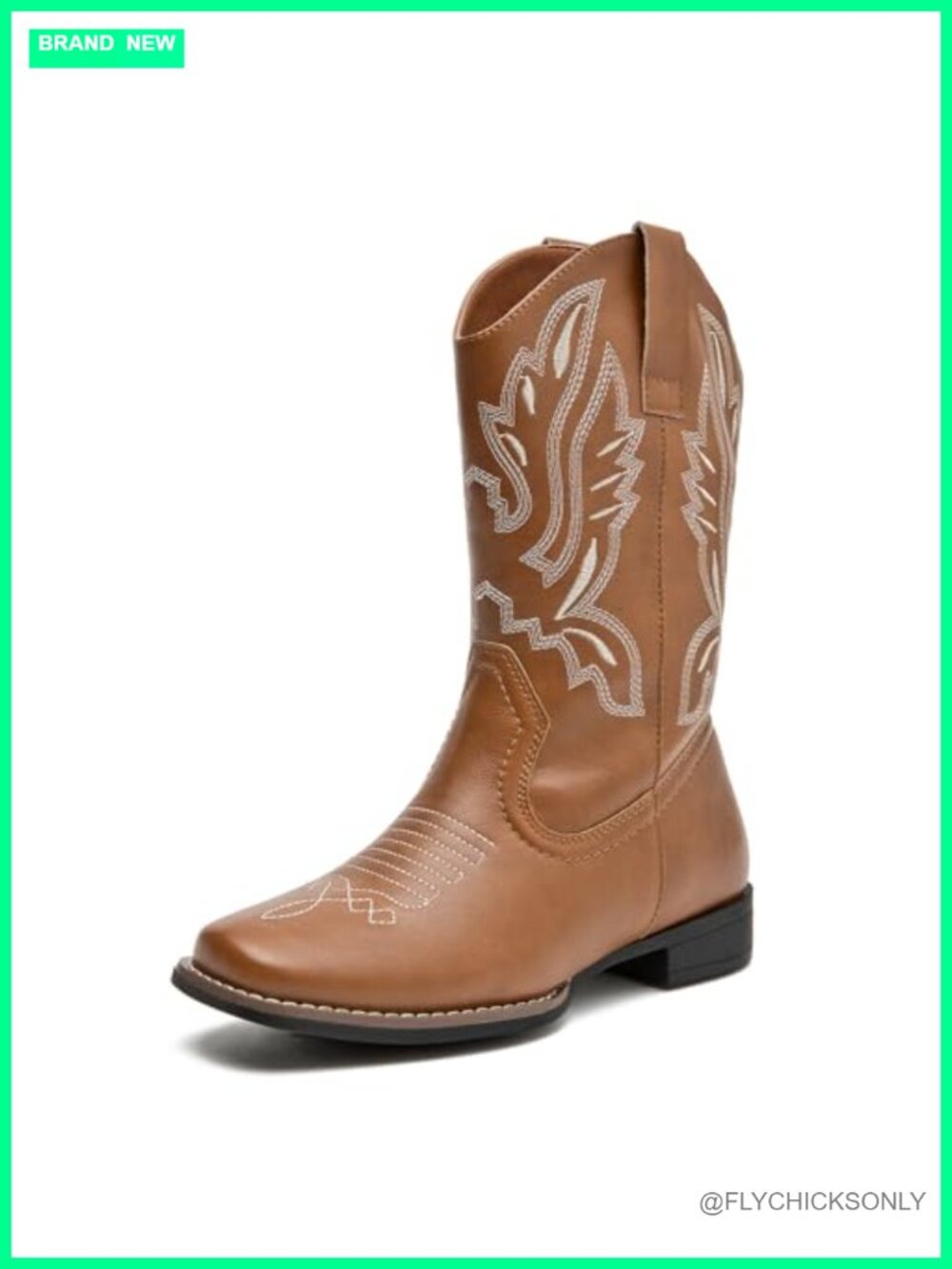 Women's Western Cowgirl Mid Calf Boots Faux Suede Block Heel Square Toe